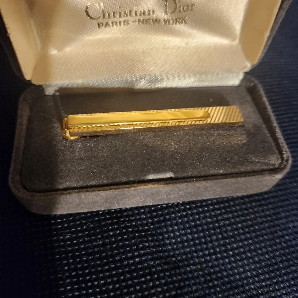 Christian Dior Necktie Pin Men's Tie Clasps Bar Clip New Vintage - Picture 2 of 3